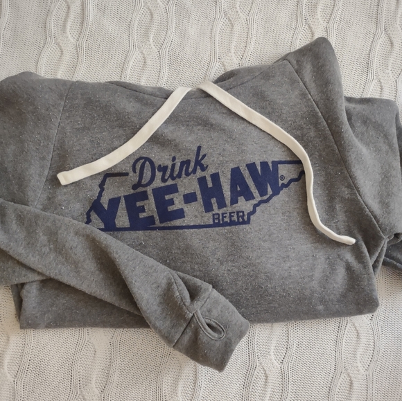 Grey Yeehaw Beer Hoodie with Thumb Holes and Front Pocket Sz. M - Picture 2 of 7